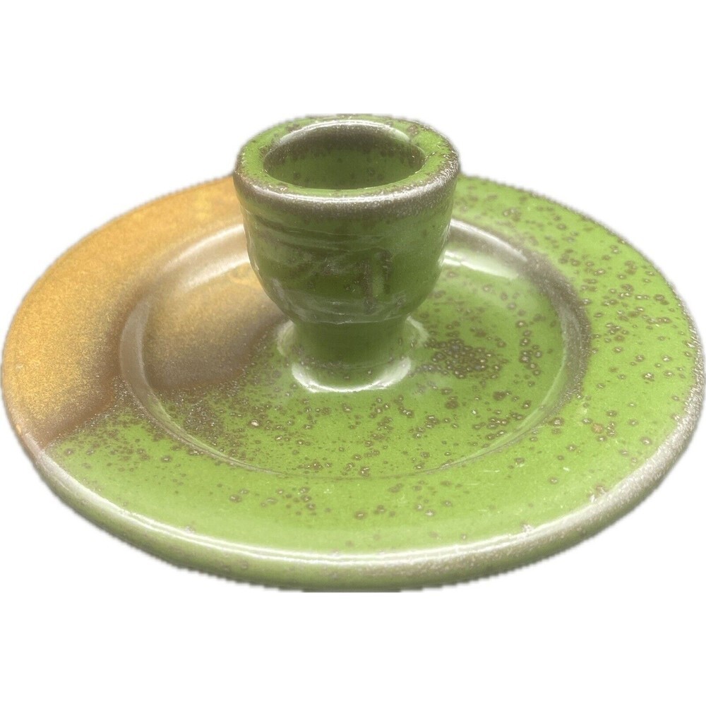 Studio Art Pottery Green Brown Orange‎ Glazed Candle Stick Holder Signed 6"